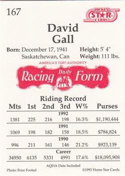 1993 Jockey Star #167 David Gall Back